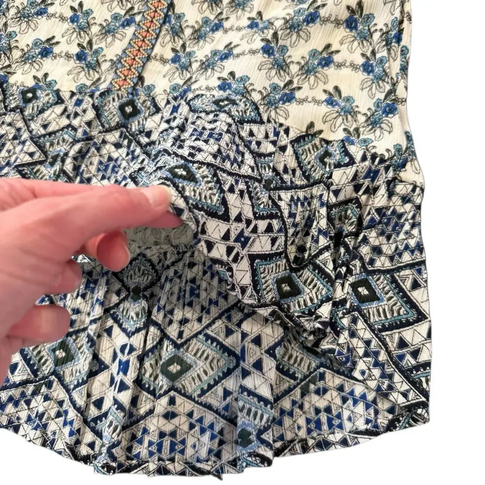 Patrons of Peace Womens boho tank, blue floral and geometric mixed patterns, M - Picture 3 of 6